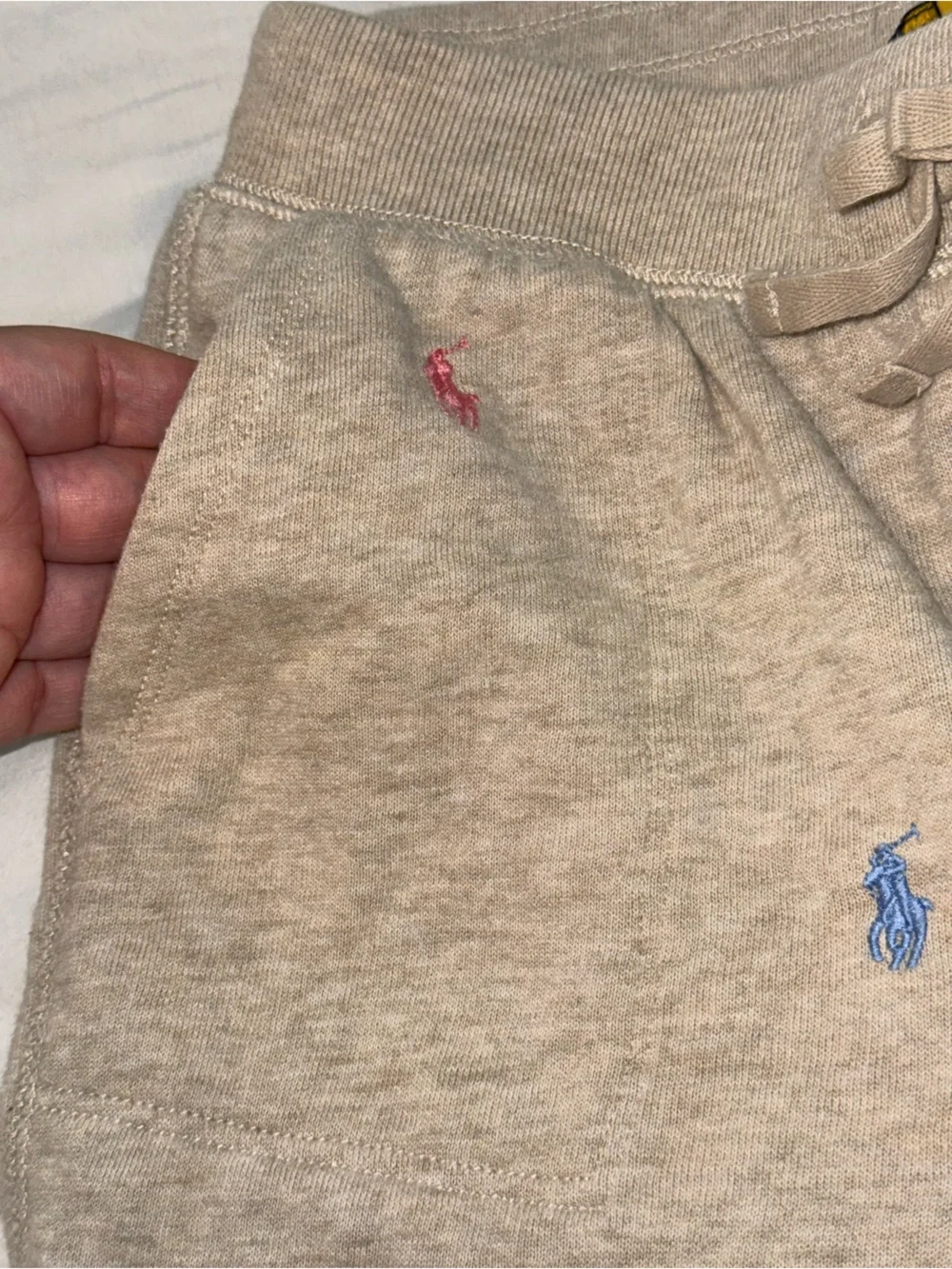 Ralph Lauren Kids Gray Sweatpants with Pink & Blue Pony Embroidery